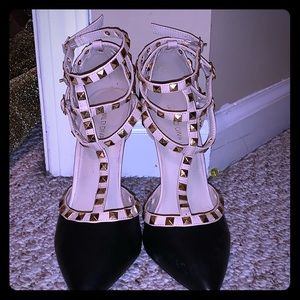 Gold and Black Strap Heel